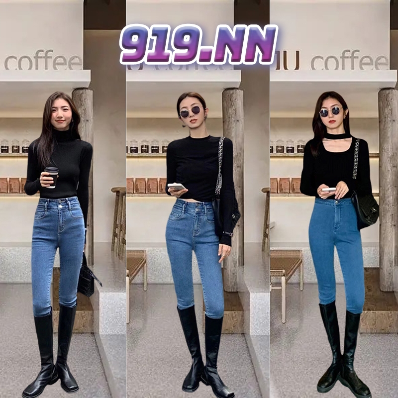 🔥919nn🔥กางเกงยีนส์ทรงสกินนี่ กางเกงยีนส์ผ้ายืดขาเดฟเข้ารูปทรงสวยใส่สบาย กางเกงยีนส์ขายาวผู้หญิง