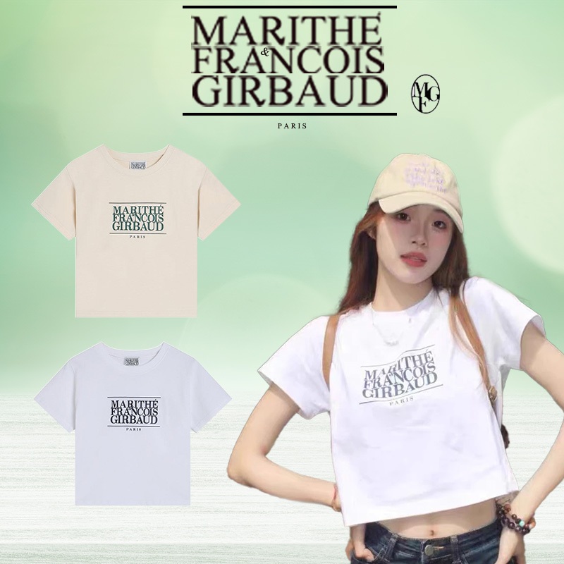 🍒แท้ 100% พร้อมส่ง🍒 MARITHE Francois Girbaud CLASSIC LOGO TEE สไตล์เกาหลี Slim Cropped 100% Cotton White เสื้อผู้หญิง ไซ