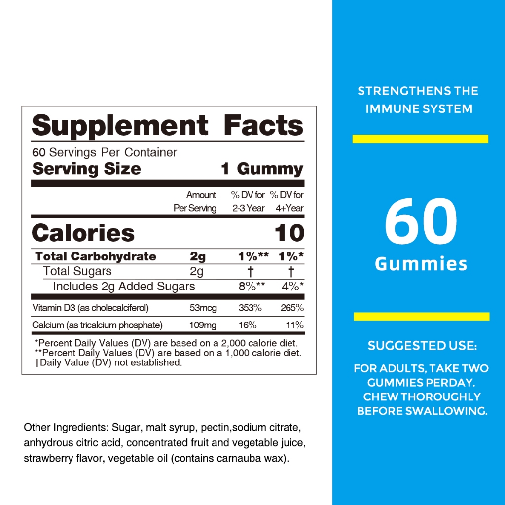 D3 แคลเซียม Gummies สำหรับเด็ก, สนับสนุน สุขภาพกระดูกและฟัน, รสสตรอเบอร์รี่, 60 Gummies, ได้รับการอนุมัติจาก FDA - รูปที่ 6