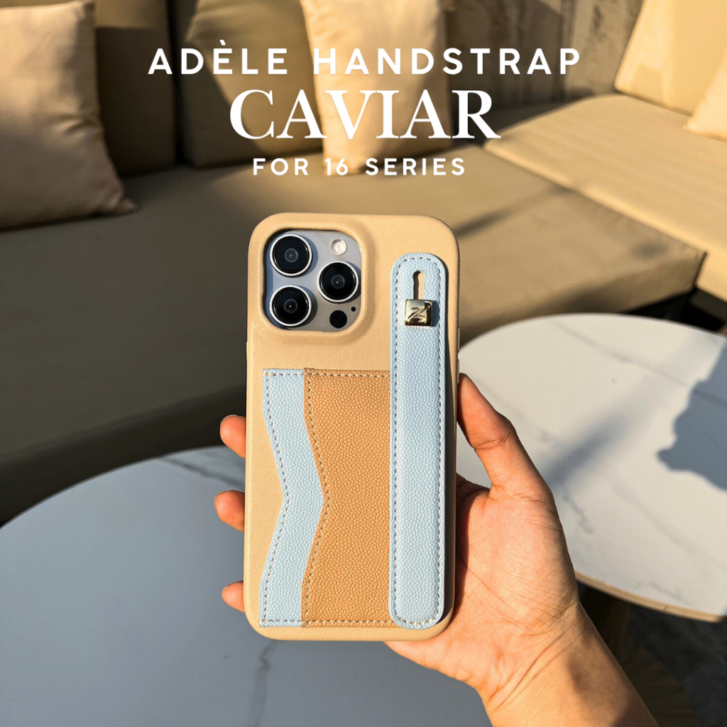 ZENE - (16 series) Adèle Hand Strap Caviar เคสหนังคาเวียร์ใส่บัตร คลุมรอบเครื่อง มีสายคาดตั้งได้ Z10