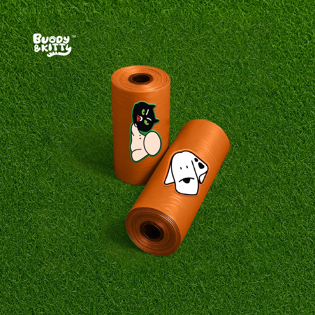 Buddy and Kitty ถุงเก็บมูลสัตว์เลี้ยง ถุงเก็บอึสุนัขแมว ของใช้สัตว์เสี้ยง ถุงขยะพกพา ใช้งานสะดวก 1 ม้วน รวม 15 ถุง