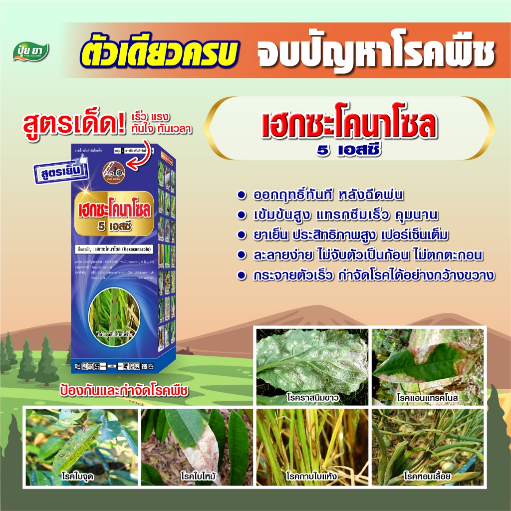 เฮกซะโคนาโซล ยาขัดผิว สูตรเย็น ผ่าดอกได้ สารป้องกันกำจัดโรคพืช กำจัดราดำ ราแป้ง ราใบจุด แอนแทรคโนส ใบไหม้ 1 ลิตร