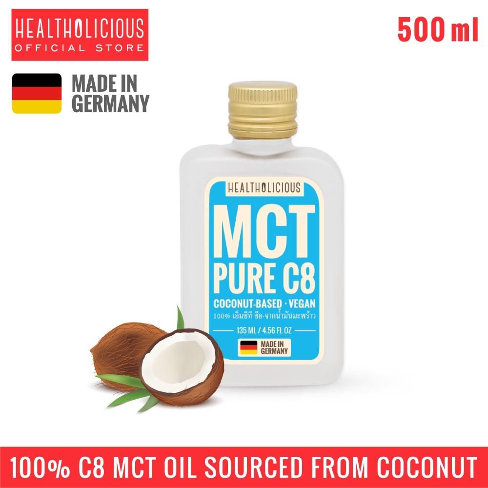 พร้อมส่ง!  MCT OIL C8 PURE เอ็มซีที ออยล์ ซี8 น้ำมันมะพร้าว KETO FAT : COCONUT by HEALTHOLIC 500ml