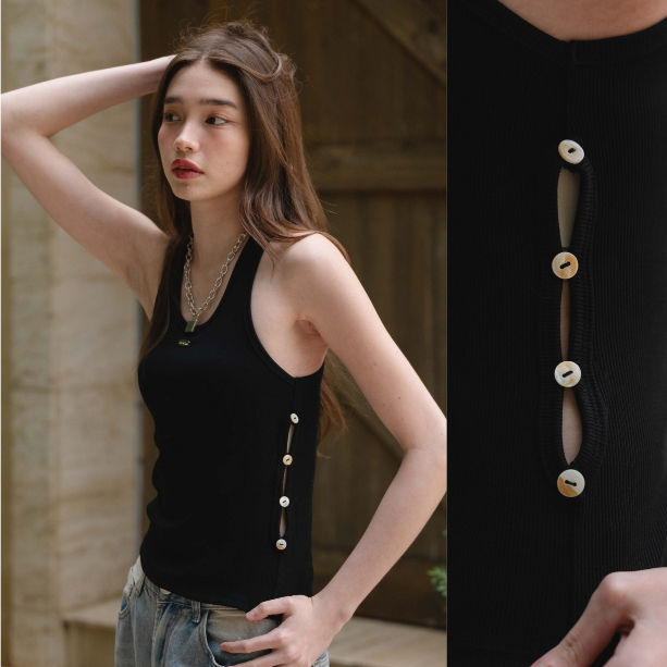 HUBBLE TOP เสื้อกล้าม แต่งกระดุมด้านข้าง พร้อมติดอะไหล่