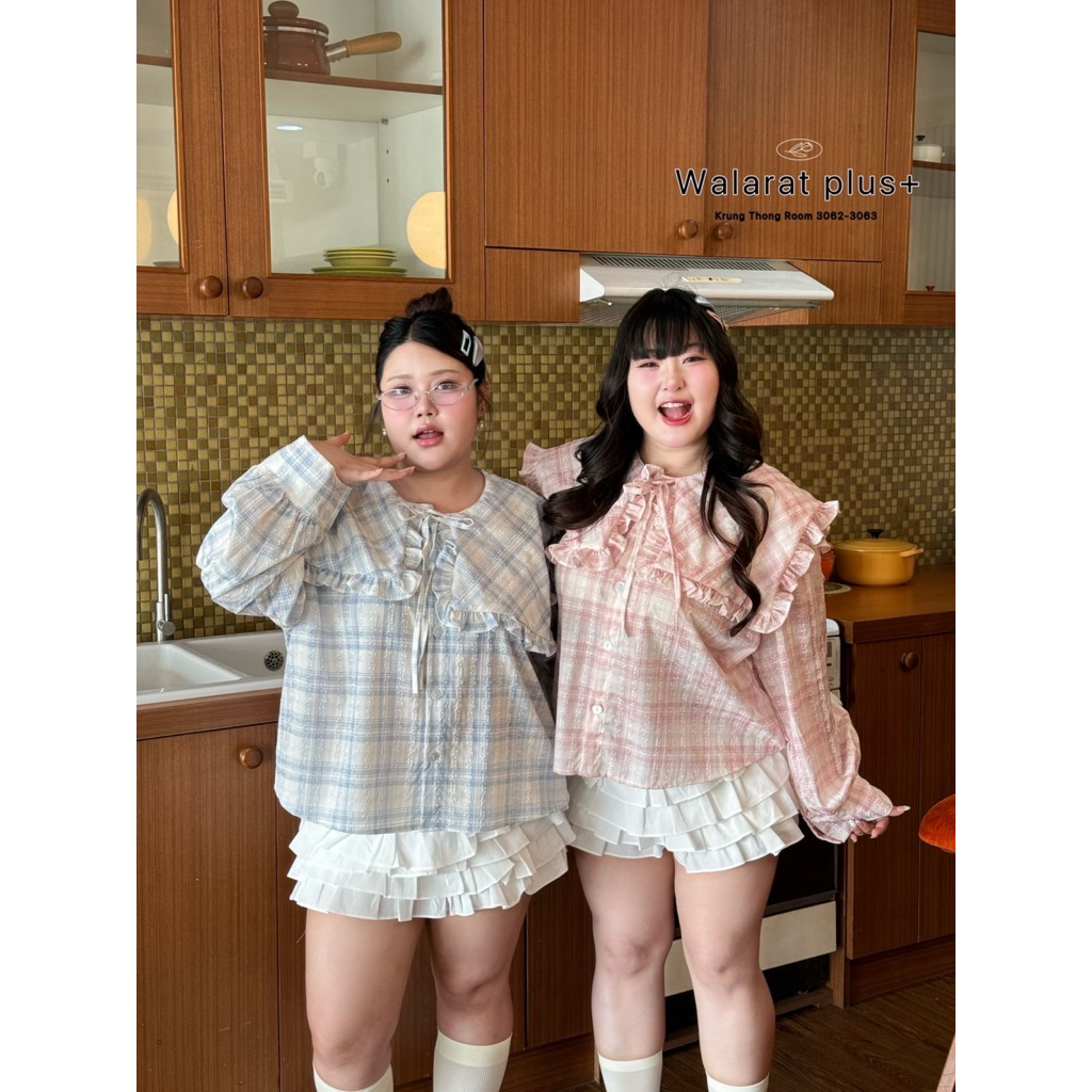 เสื้อคอปกแขนยาว เสื้อแฟชั่นสาวอวบ อก38-50นิ้ว เสื้อสาวอวบ Walarat plus