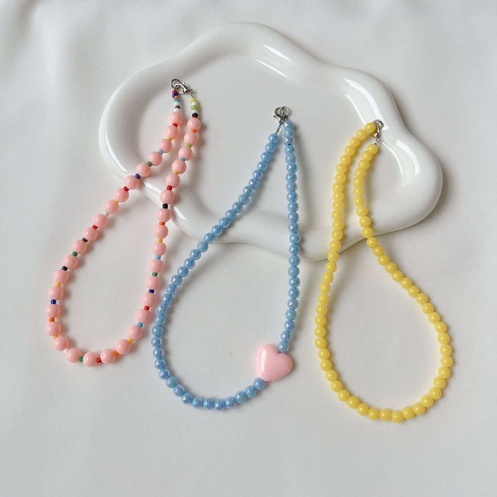 สร้อยคอลูกปัดกลม สีหวาน LOVELY JELLY CANDY สร้อยน่ารัก ลูกปัดขุ่น ลูกปัดสีเหลือง Tinypearlxoxo N1494