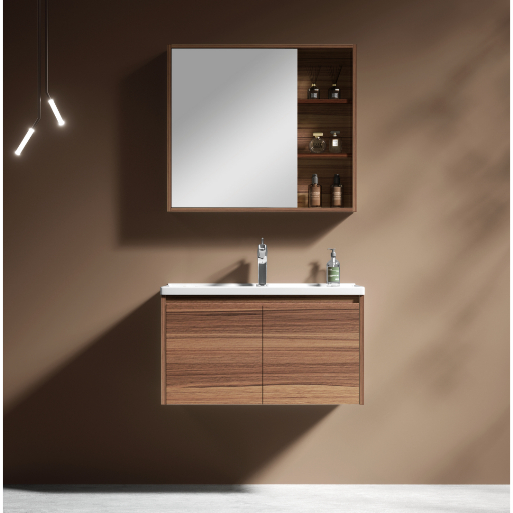 SOSUCO เซ็ตตู้เฟอร์นิเจอร์อ่างล้างหน้า 80ซม พร้อมกระจก สี RED OAK รุ่น SV1301RO *สินค้าพรีออเดอร์ 14