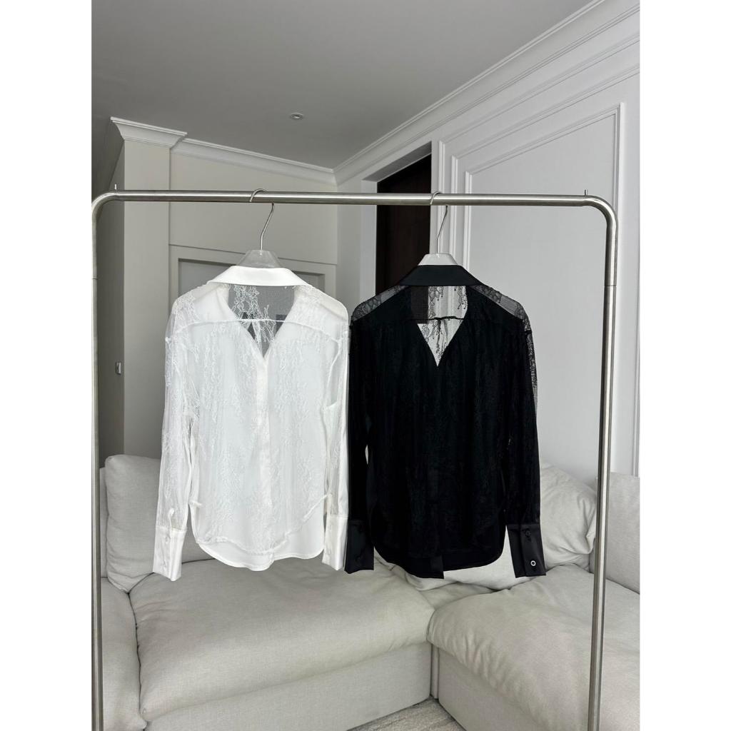 PTSH431 เสื้อเชิ้ตแต่งลูกไม้ซีทรูด้านหลัง PROMTHONG