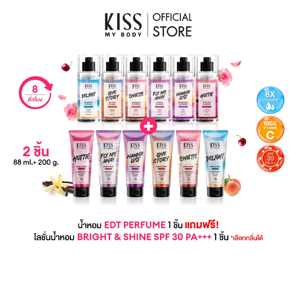 [ซื้อคู่สุดคุ้ม] Kiss My Body Perfume Lotion SPF30 PA++ คู่กับ Perfume Mist 88ml. คละกลิ่นได้