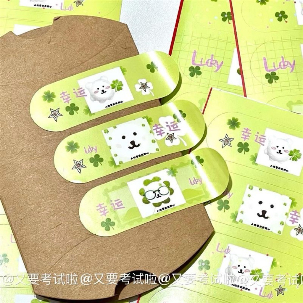 🤍🍀พร้อมส่ง!สติ๊กเกอร์ลายพาสเตอร์ แพค10ชิ้น ใบโคลเวอร์ น้องหมี Lucky bear
