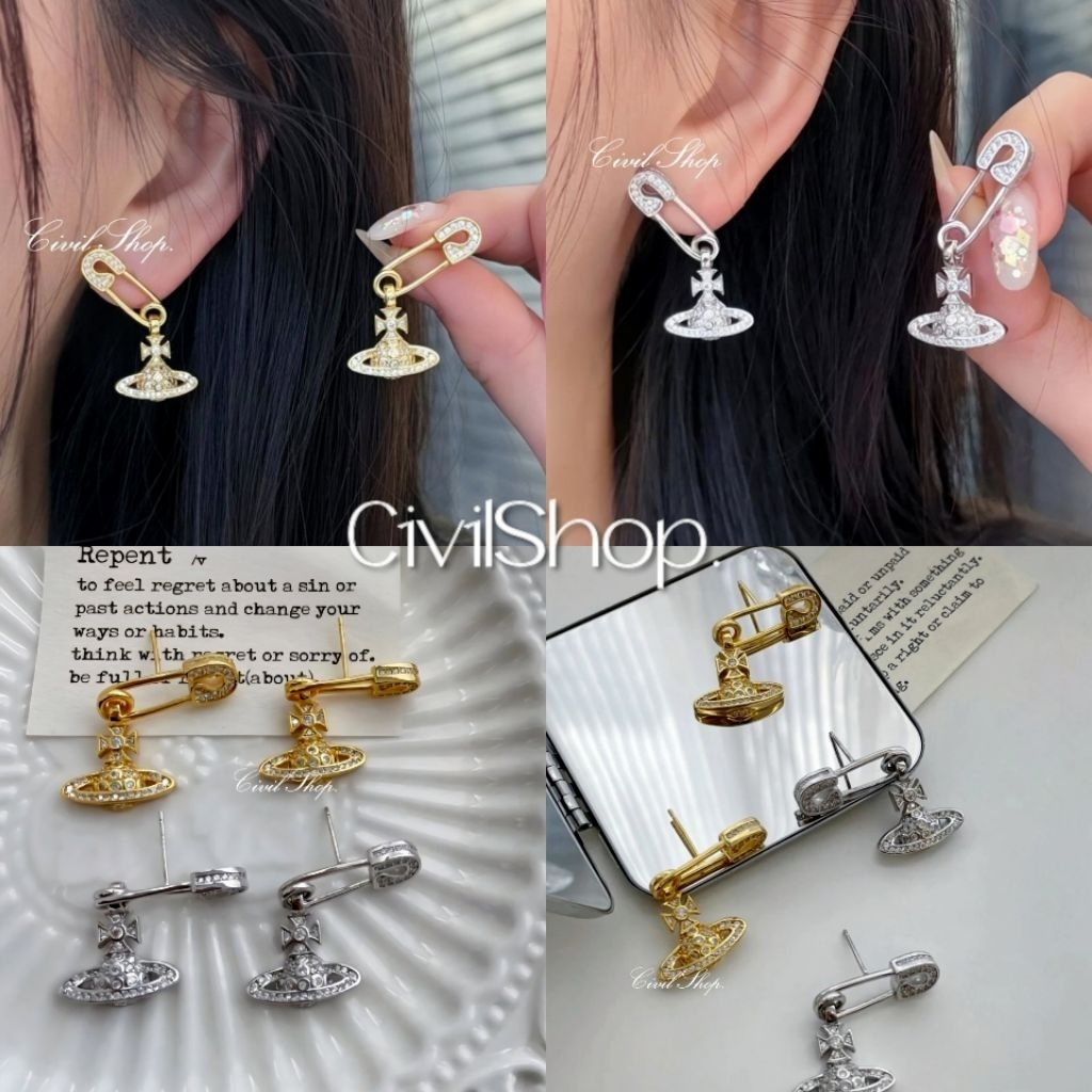 ต่างหู ดาวเสาร์ งานออริ งานปั้ม ก้านเงิน (พร้อมส่งในไทย) v504