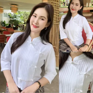 เสื้อผ้าฝ้ายคอจีน(แขนสามส่วน) ผ้าฝ้ายด๊อปบี้ เนื้อนุ่มใส่สบาย