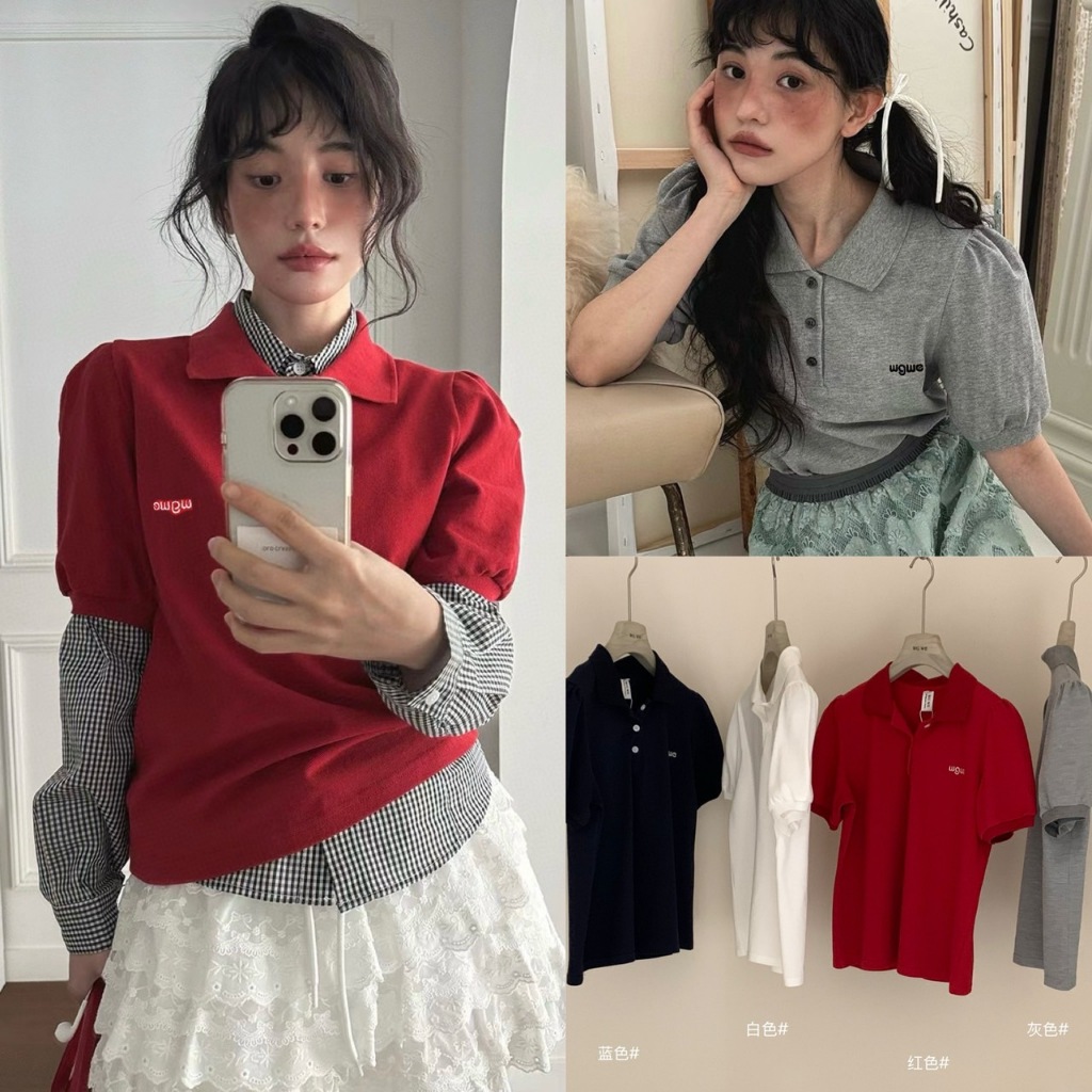 W6020 เสื้อคแปกแขนสั้น ปักโลโก้ ทรงเบสิค ใส่ง่ายแมส์ง่าย งานจริงผ้านิ่มนะคะ แฟชั่นเกาหลี TAG WG.WE