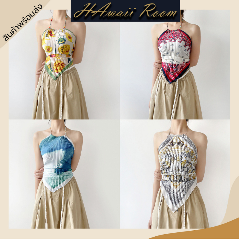 hawaiiroom ผ้าพันคอ ผ้าคล้องคอสไตล์วินเทจ โบฮีเมียน ผูกหลัง เซ็กซี่