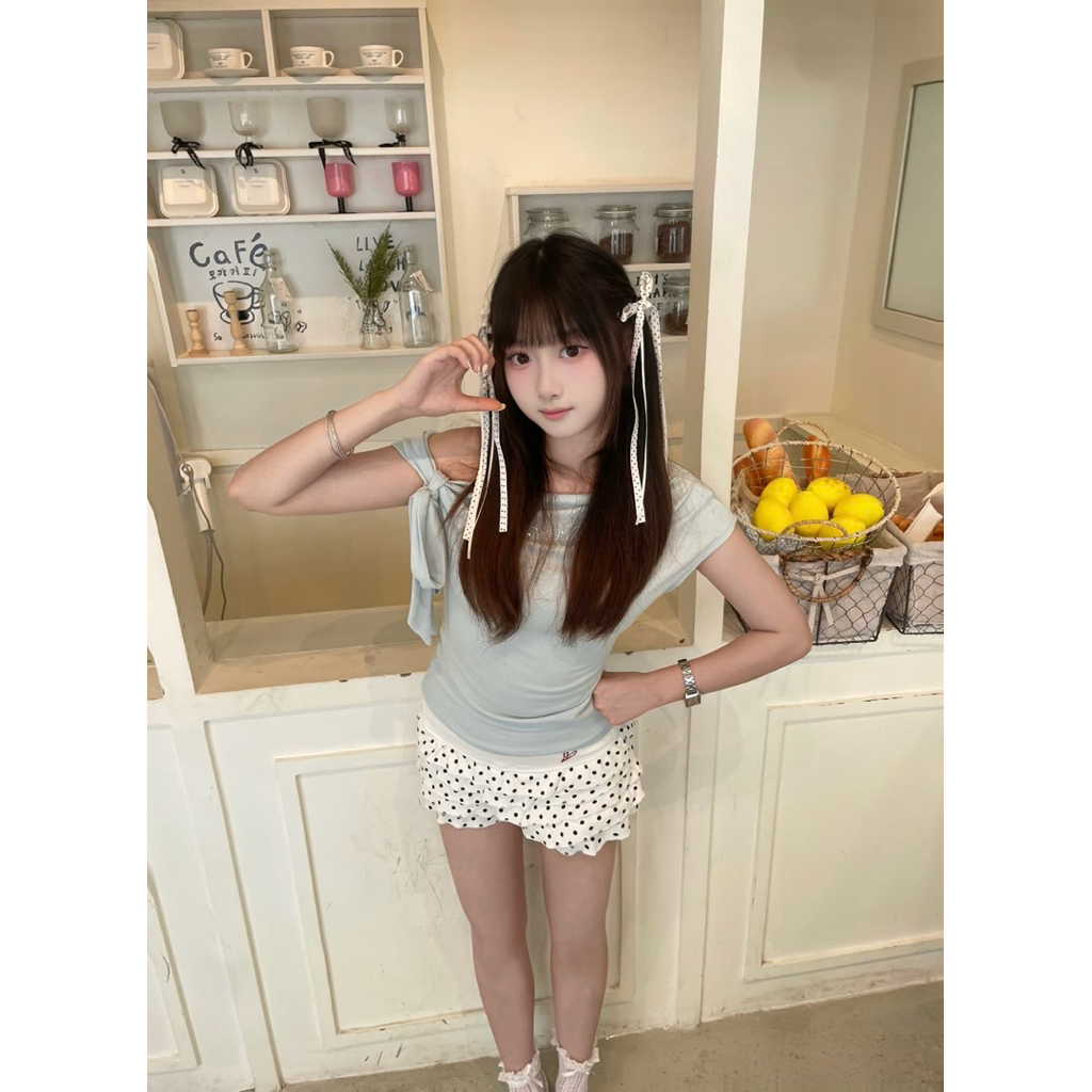 mini polka dots shorts : กางเกงขาสั้นลายจุด ติดระบาย 7 ชั้น ราคา ถูกที่สุด ดีลบีเคเค แกลเลอรีภาพที่ 2