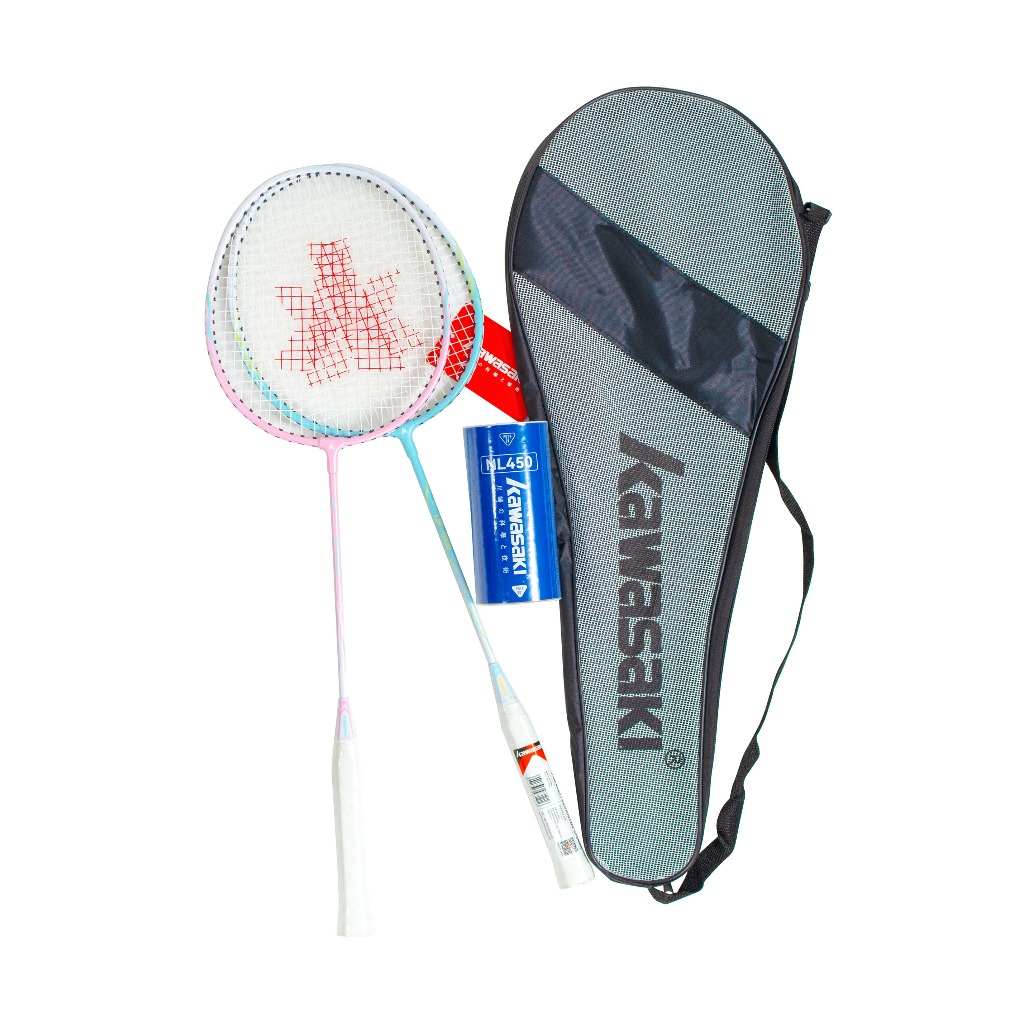 KAWASAKI ไม้แบดมินตันคาวาซากิเหล็กชุด รุ่น UP-0100 (ชมพู-เขียว) พร้อมลูก