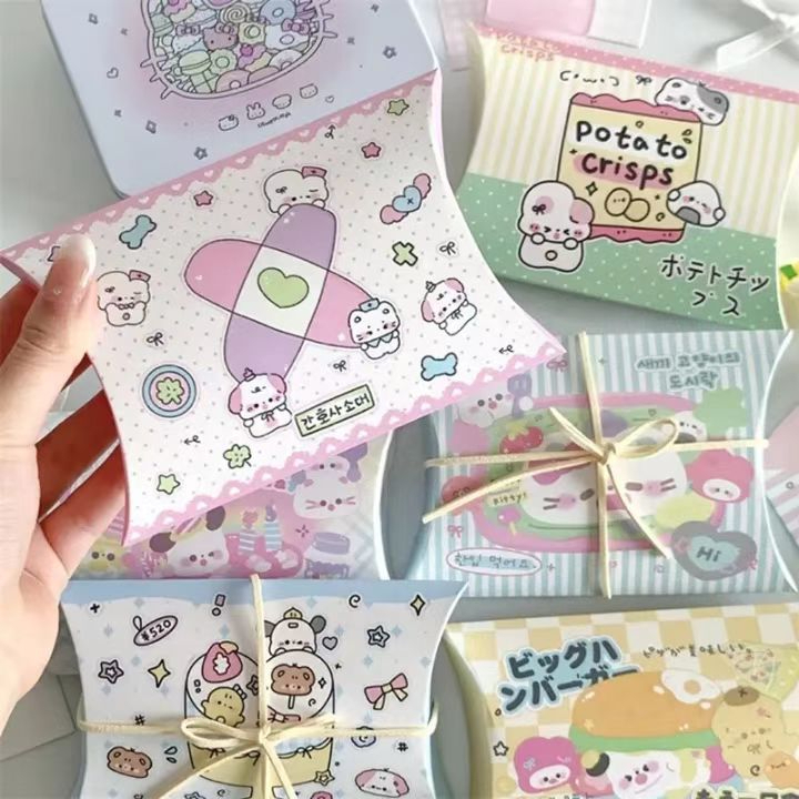 hui.zoey กล่องบรรจุภัณฑ์ขนาดเล็ก กล่องขนม กล่องของขวัญ ขนาดเล็ก พับได้ พกพาสะดวก ใส่ขนมได้ ลายน่ารักมินิมอล