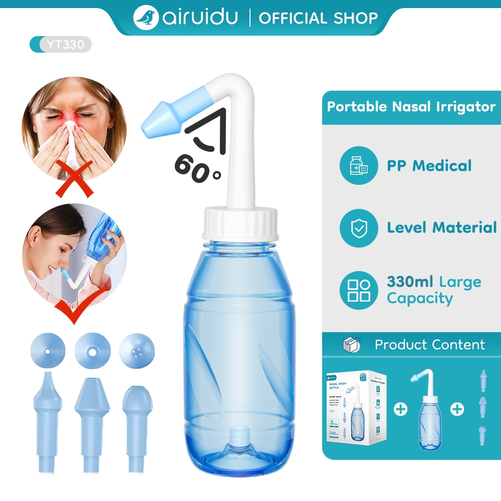 Airuidu YT330 ขวดล้างจมูก+เกลือ *10 ซอง เกลือล้างจมูก ใช้สำหรับ ล้างจมูก มีหัวเปลี่ยน ช้ได้ทั้งเด็ก และผู้ใหญ่ 300/330ml