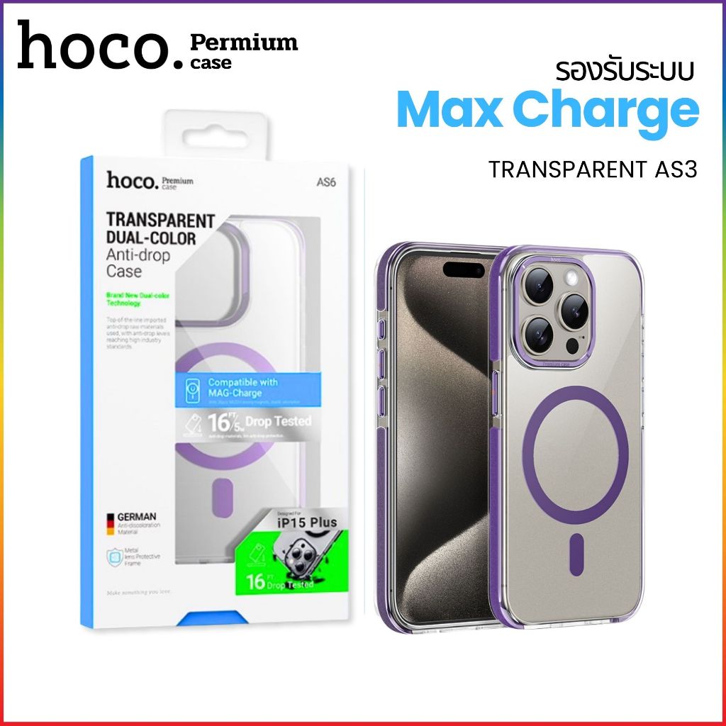 Hoco เคส TRANSPARENT AS6  เคสแม่เหล็กหลังใส เคสกันกระแทก รองรับการชาร์จแบบแม่เหล็กเหมาะสำหรับ i15Plu
