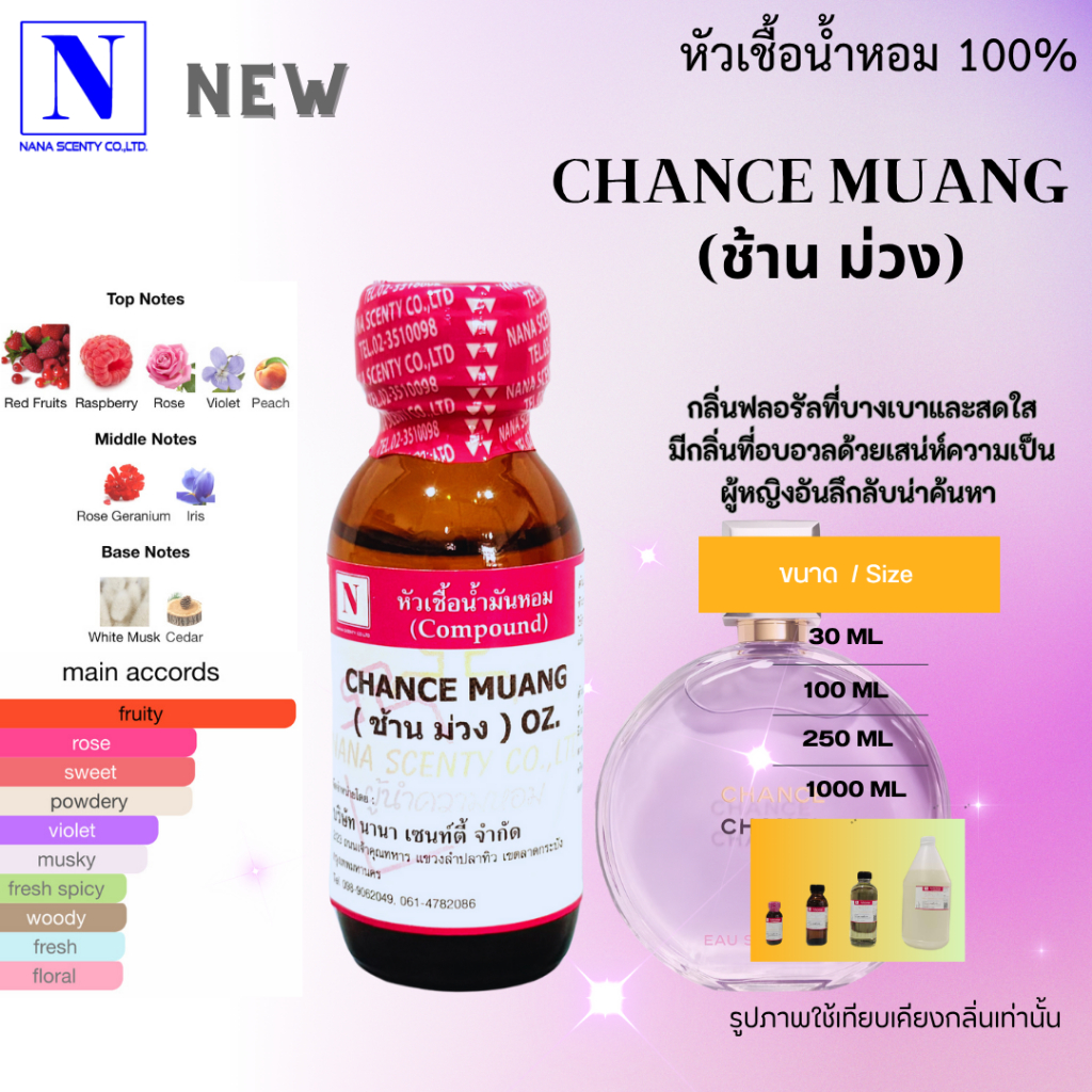 หัวเชื้อน้ำหอม 100% กลิ่นช้าน ม่วง (CHANCE MUANG)