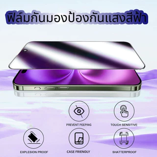 Blue-กันมอง360°ฟิล์มกระจกนิรภัยถนอมสายตา For IPhone 17pro 17promax 16pro 15pro 14pro 13/13pro