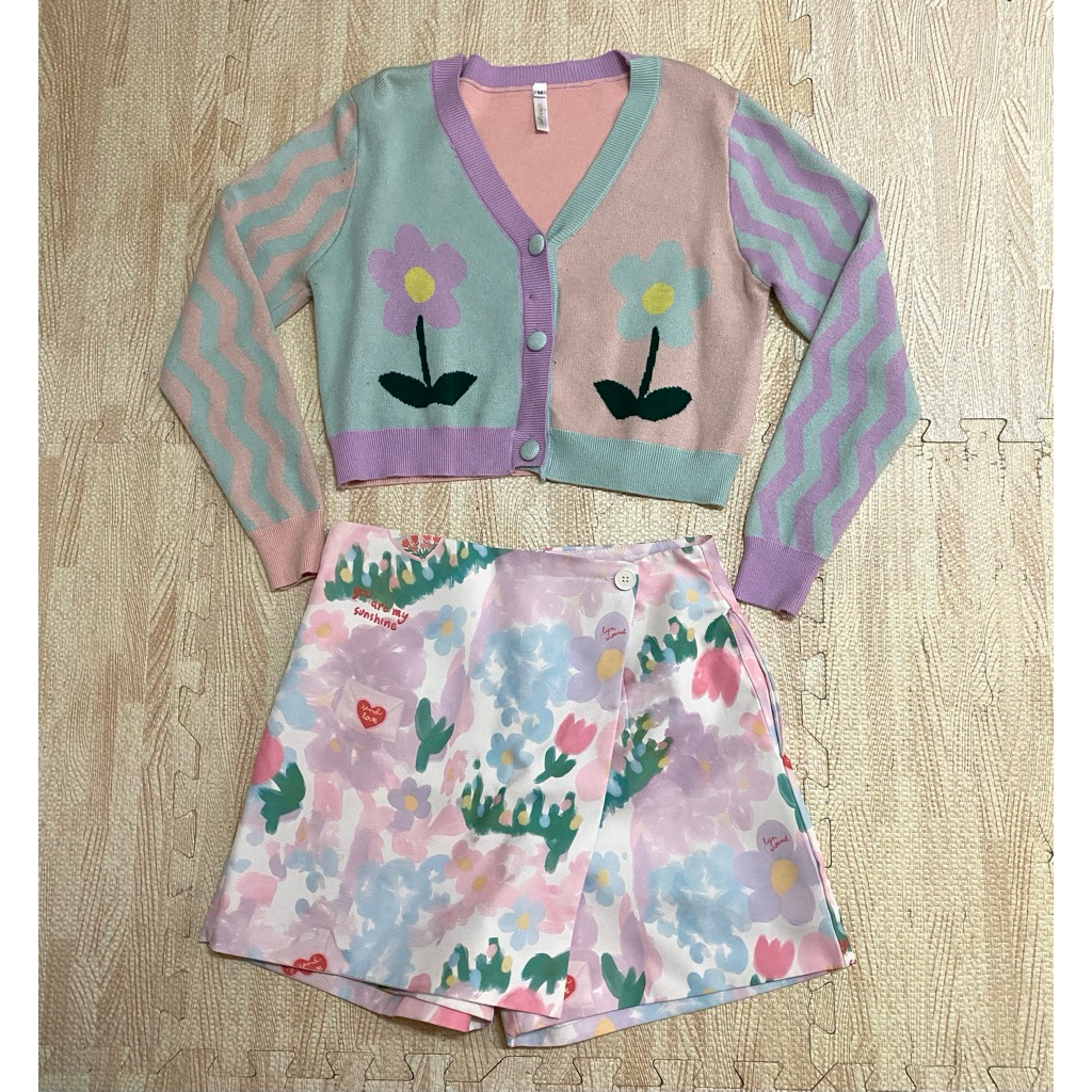 ชุดเซตเสื้อไหมพรมลายดอก งานป้าย Jariya Size M