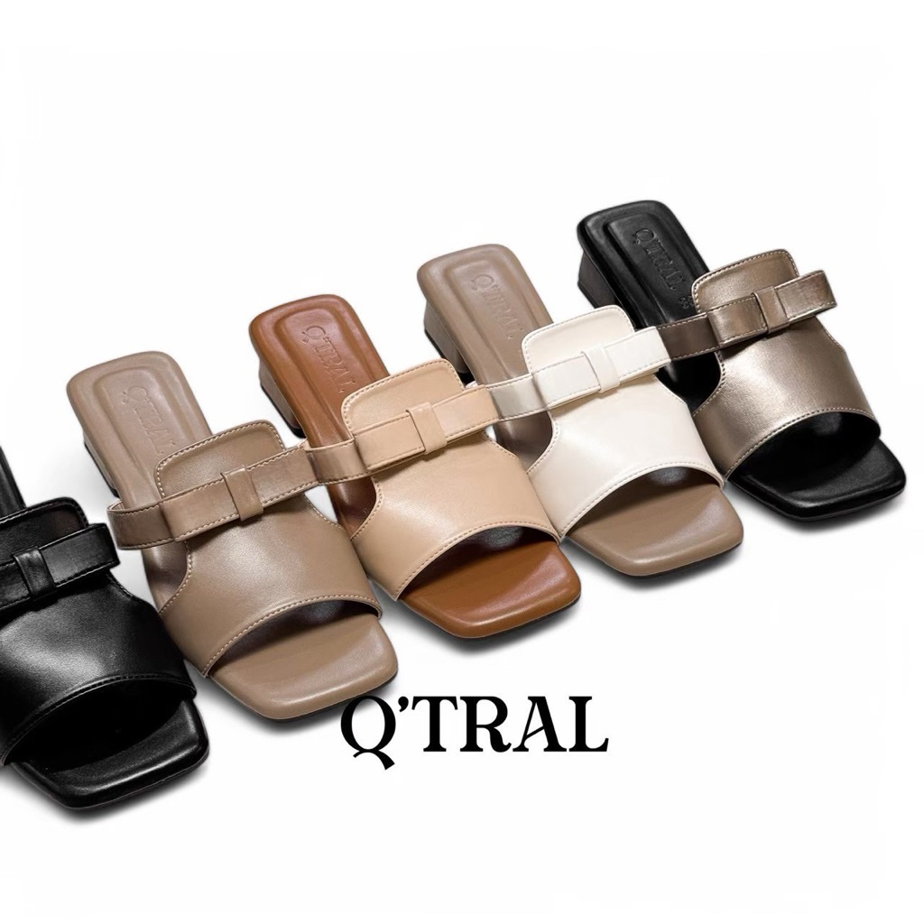 [QT022] รองเท้าส้นสูงแฟชั่นตกแต่งโบว์ พื้นนุ่มสบายเท้า แบรนด์คิวทรัล Q’TRAL