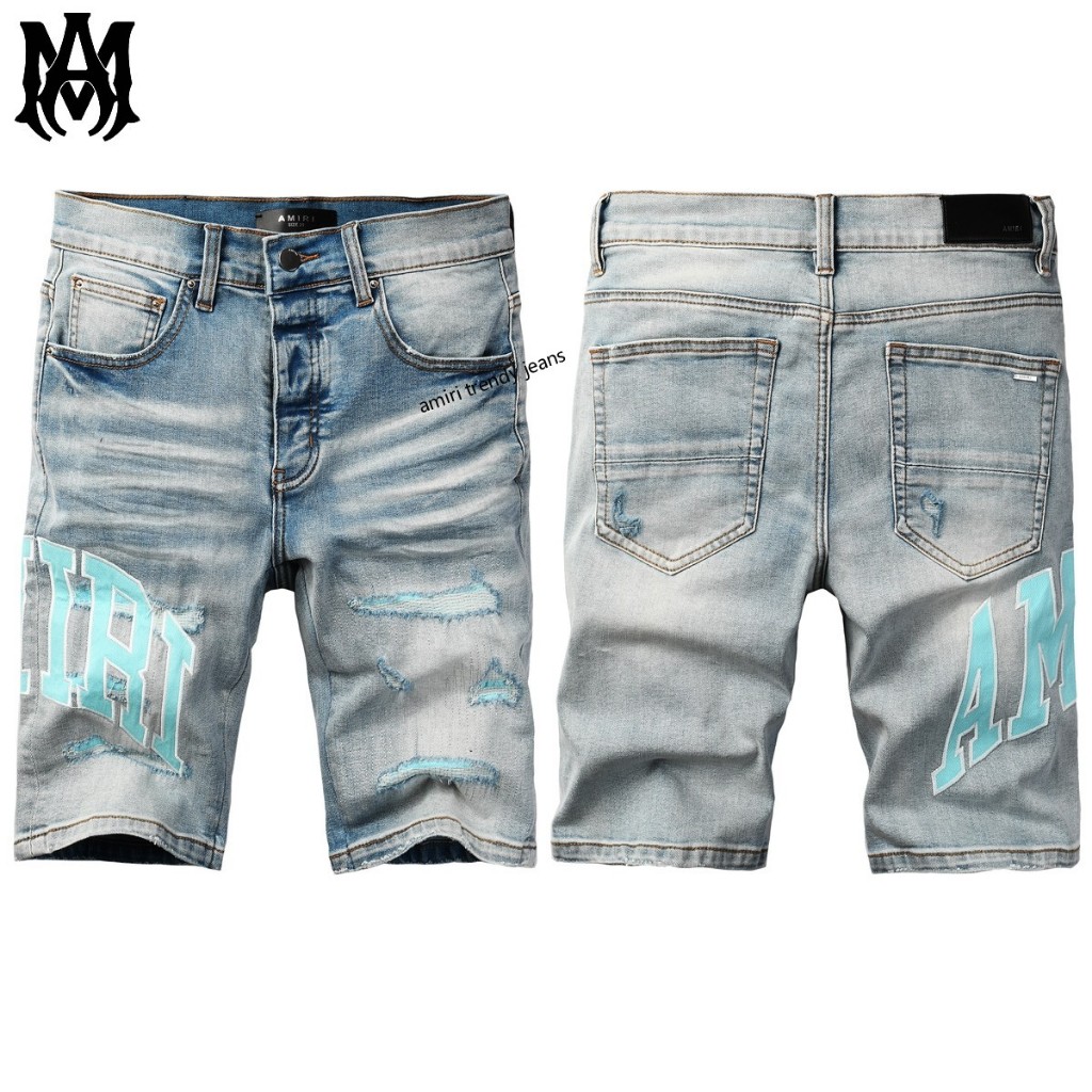 Amiri กางเกงขาสั้นยีนส์ลำลองคลาสสิกสำหรับผู้ชาย กางเกงขาสั้นแฟชั่นไฮเอนด์