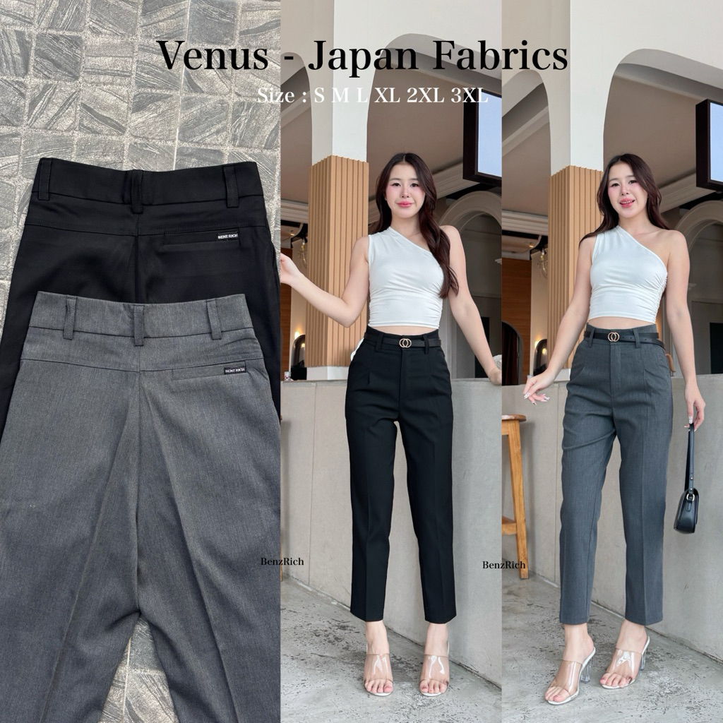 (S-3XL) Venus - Japan Fabrics กางเกงผ้าญี่ปุ่น เจาะกระเป๋า กระบอกเล็ก8ส่วน กางแฟชั่น กางเกงทำงาน