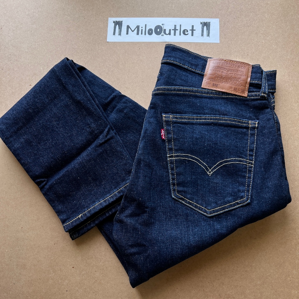 กางเกงยีนส์ Levi's 512 สีน้ำเงินเข้ม big E ผ้าฟอก ของแท้ 100%