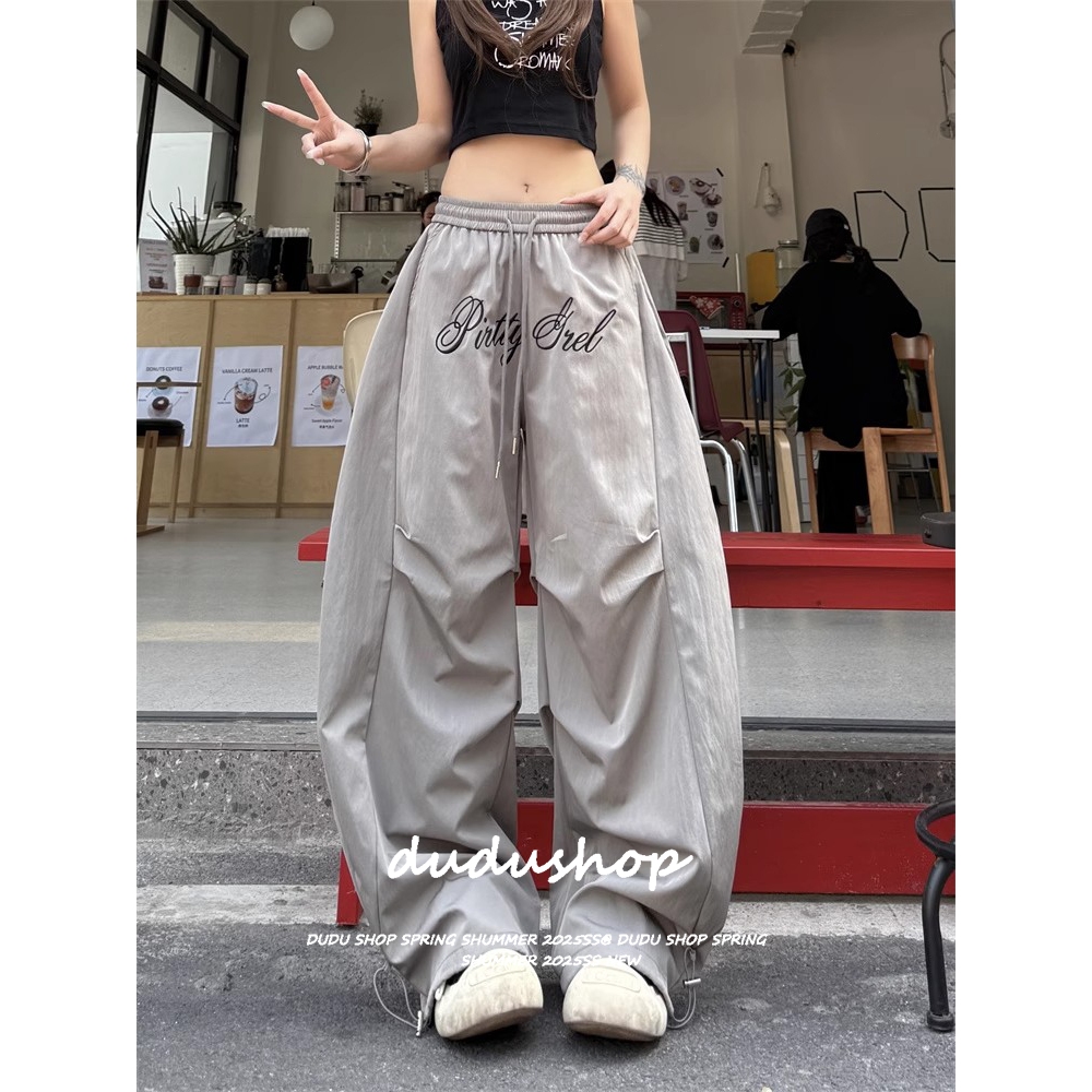 [Summer quick-drying fabric sports jazz dance wide-leg pants]กางเกงลำลองสตรีทแวร์ฤดูร้อนปี 2025 สำหรับผู้ชายและผู้หญิง