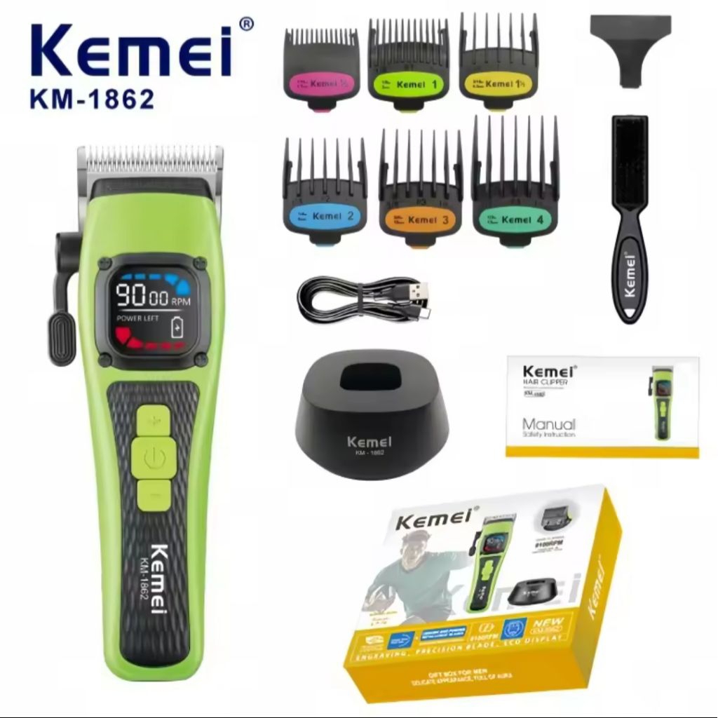 (#3 วีคัท) Kemei  KM​1862 ปัตตา​เลี่ยน​ตัดผม​ 5สปีด​ 7000​ถึง​9000​รอบ​ ฟัน​รอง​6เบอร์​ 0.5, 1.5, 1​