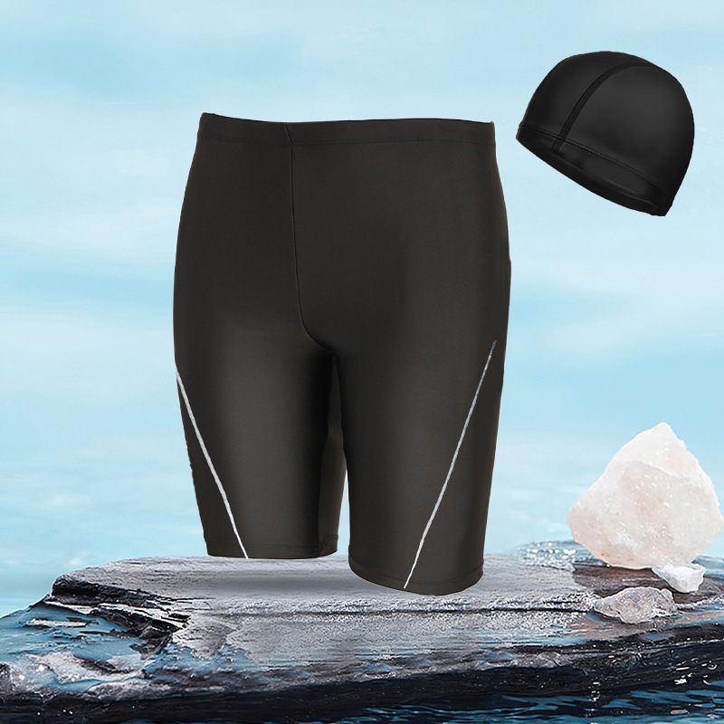 กางเกงว่ายน้ำชายไซส์ใหญ่ 6XL-8XL สีดำ ด้านข้างแต่งผ้าลายทางและสกรีน SPORT - รูปที่ 6