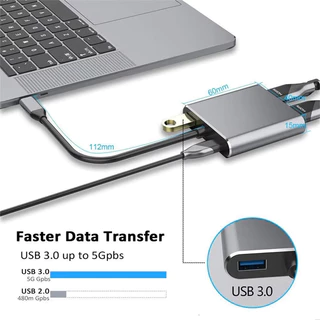 อะแดปเตอร์ USB C HDMI Type c ถึง HDMI 4K 4 ใน 1 พร้อมตัวแปลงเสียงและวิดีโอ VGA USB3.0