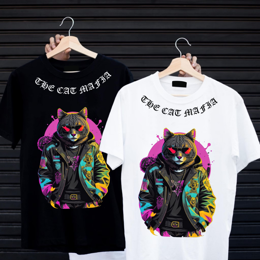 เสื้อยืดสกรีนลาย " THE CAT MAFIA " เสื้อยืดผ้า MICRO POLYESTER 100% เสื้อยืดผ้าไมโครโพลีเอสเตอร์ 100%