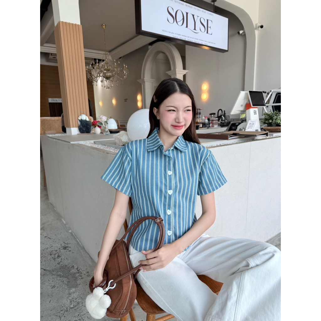 เสื้อเชิ้ตคอปก แขนตรง ผ้ายีนส์ -kn / VB0560 รูปที่ 2