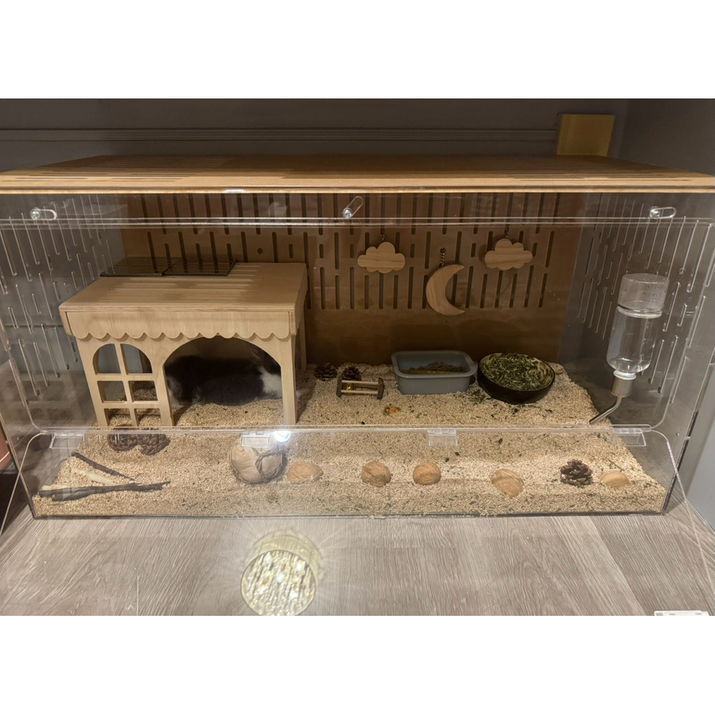 กรงอะคริลิค มีที่วัดอุณหภูมิ กรงแฮมเตอร์ กระต่าย ตู้อะคริลิค [80x40x40] *นัดรับเท่านั้น*🐰🐹🐭แถมทรายให