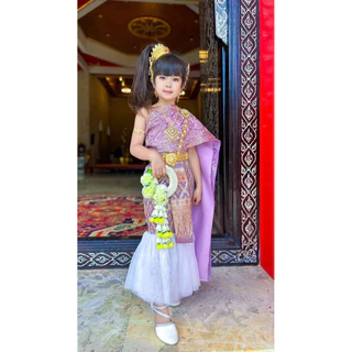 ชุดไทยลูกสาว ใส่เข้าวัดทำบุญรุ่นสะไบหางปลา