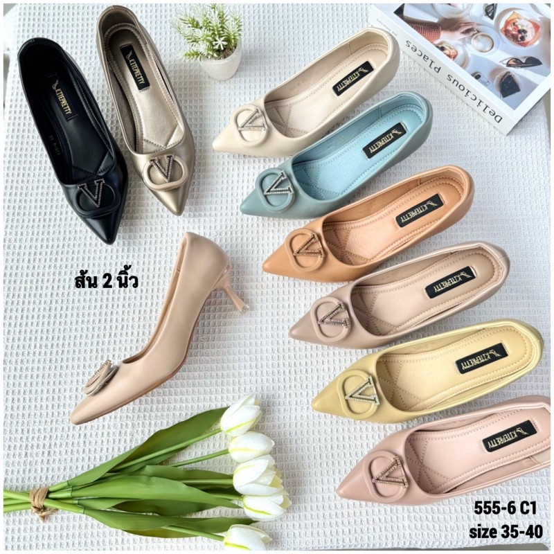 555-6 คัชชูส้นสูง 2 นิ้ว หนังนิ่มพื้นนุ่ม