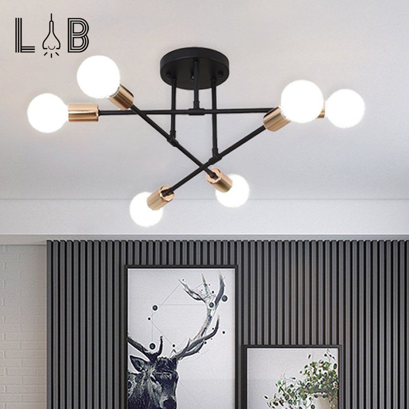 ECONN โคมไฟเพดาน โคมไฟติดเพดาน LED สีดำทอง ใช้หลอด E27 ปรับมุมได้ สไตล์โมเดิร์น สำหรับห้องนั่งเล่น ห้องอาหาร ห้องนอน – โปรปัง