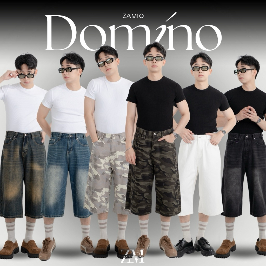 6สี DOMINO JEANS กางเกงยีนส์เอวสูงทรงกระบอกใหญ่5ส่วน