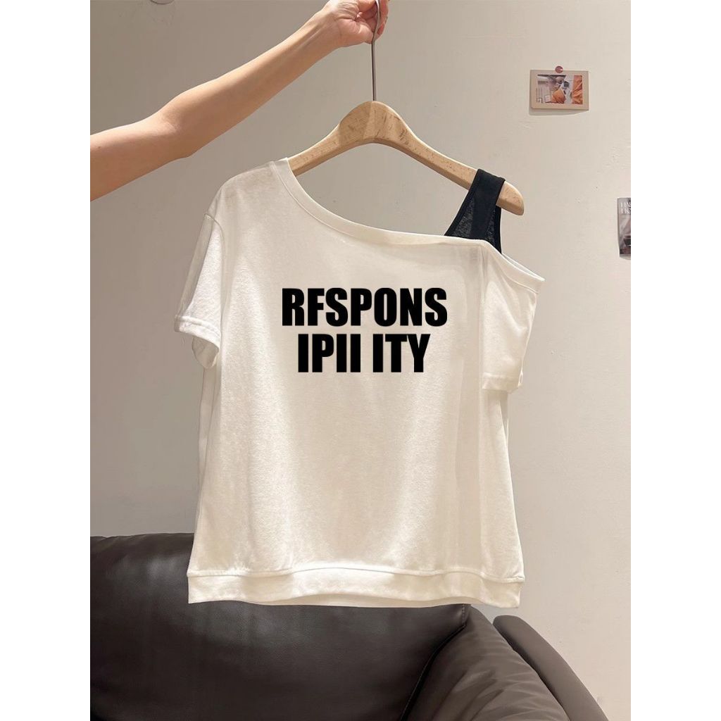 เสื้อปาดไหล่แฟชั่นสตรีสไตล์วินเทจแขนสั้นสีเทาเนื้อผ้าโปร่ง รูปที่ 4