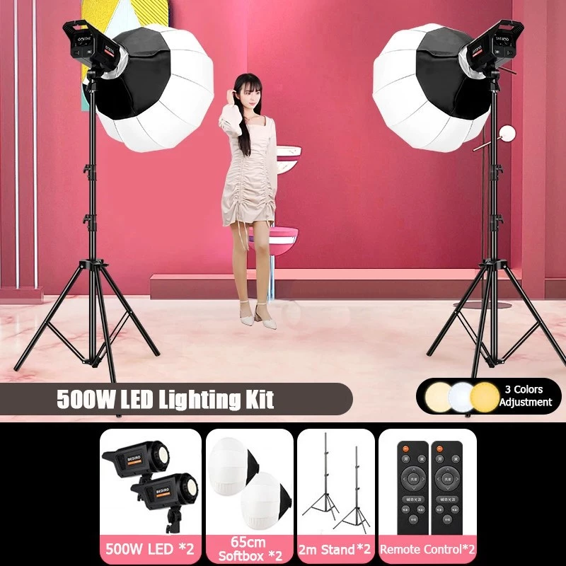 ไฟถ่ายรูป 500W LED ไฟไลฟ์สด ไฟสตูดิโอ with Lantern Softbox & Stand Continue Lighting Kits for Live Stream Photography