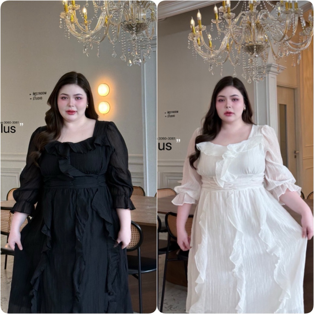 ชุดเดรสยาว ผ้าใยไผ่ พริ้วสวย ด้านหลังเป็นสม๊อคเข้ารูป