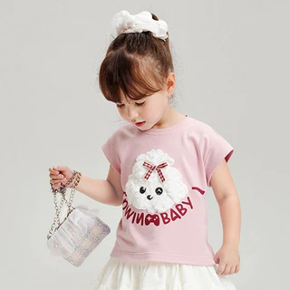 Babyonline(Y240)A2 (ส่งด่วน1วัน)เสื้อยืดคอกลมแขนกุดสำหรับเด็กผู้หญิงลายน้องหมาสุดน่ารัก ผ้าฝ้าย นิ่ม