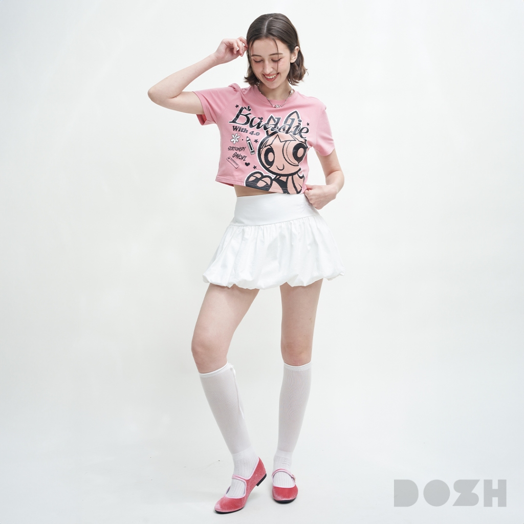 DOSH WOMEN'S BABY TEE POWERPUFF GIRLS เสื้อครอปสั้น ผ้ายืด DPGWT1014-PI (XS/S-M/L)