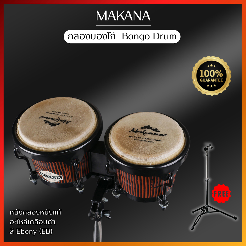Makana Bongo 202 Ebony กลองบองโก้ บรองโก้ สีอีโบนี่ (Ebony) พร้อมขาตั้งบองโก้