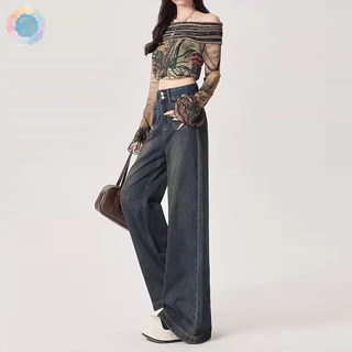 S-5XL กางเกงยีนส์เอวสูง กระบอกใหญ่ ทรงสวย ใส่ สบาย แมทง่าย ใส่ได้ทุกลุค