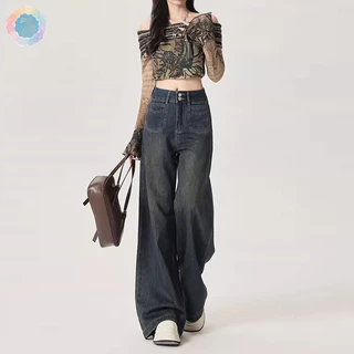 S-5XL กางเกงยีนส์เอวสูง กระบอกใหญ่ ทรงสวย ใส่ สบาย แมทง่าย ใส่ได้ทุกลุค