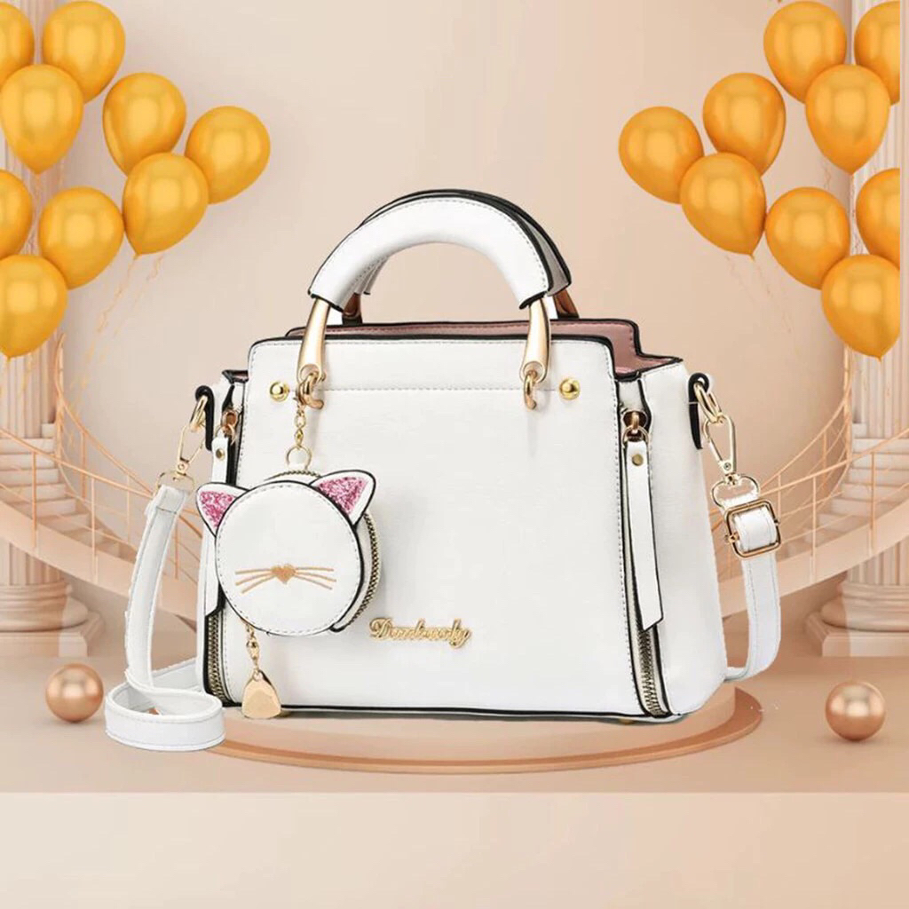 BB010 กระเป๋าสะพายไหล่ผู้หญิงสีทึบหนัง PU กระเป๋าสะพาย Messenger สําหรับการเดินทางช้อปปิ้ง